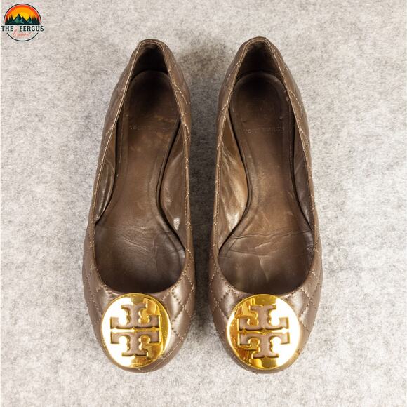 Tory Burch Quinn Ballet Flats Brown Leather Slip-On Quilted Women's Size 7.5 - Picture 5 of 14